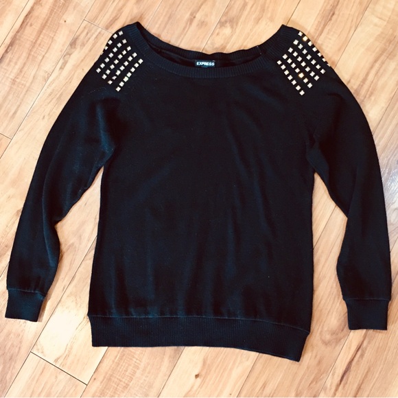 Express sweater black cotton knit lightweight winter gold sequins small - Picture 1 of 5